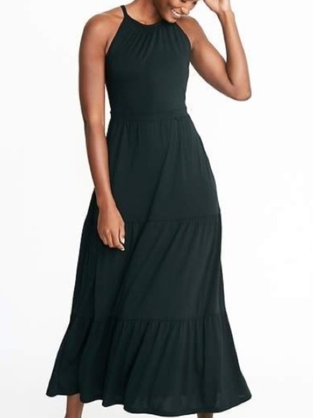 Old Navy Black Halter Tiered Maxi Dress